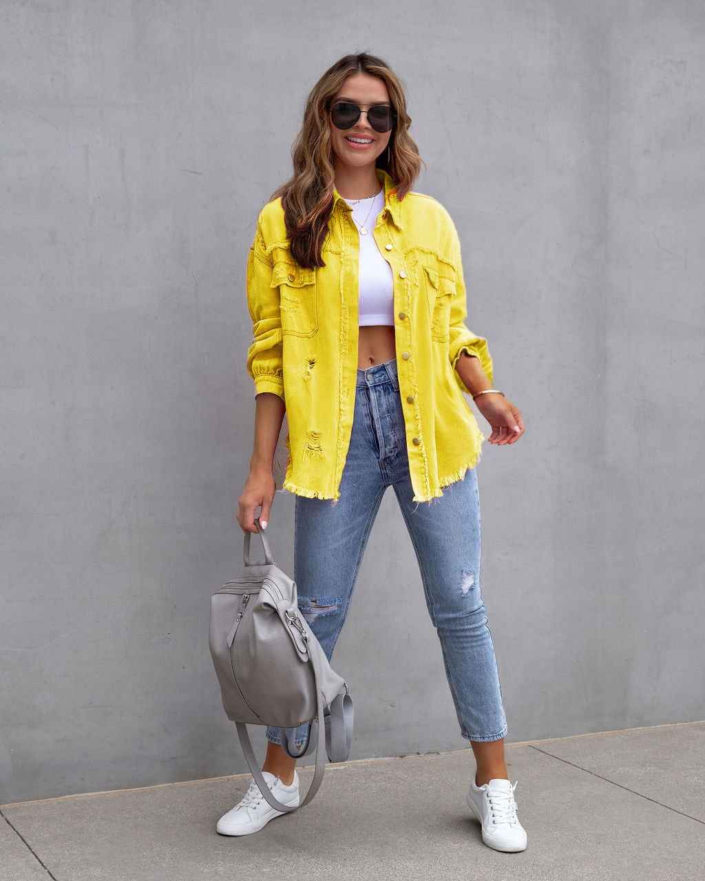RebelEdge – Ripped Denim Shirt Jacket