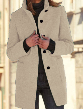 EliteWool – Stand Collar Wool Coat with Pockets